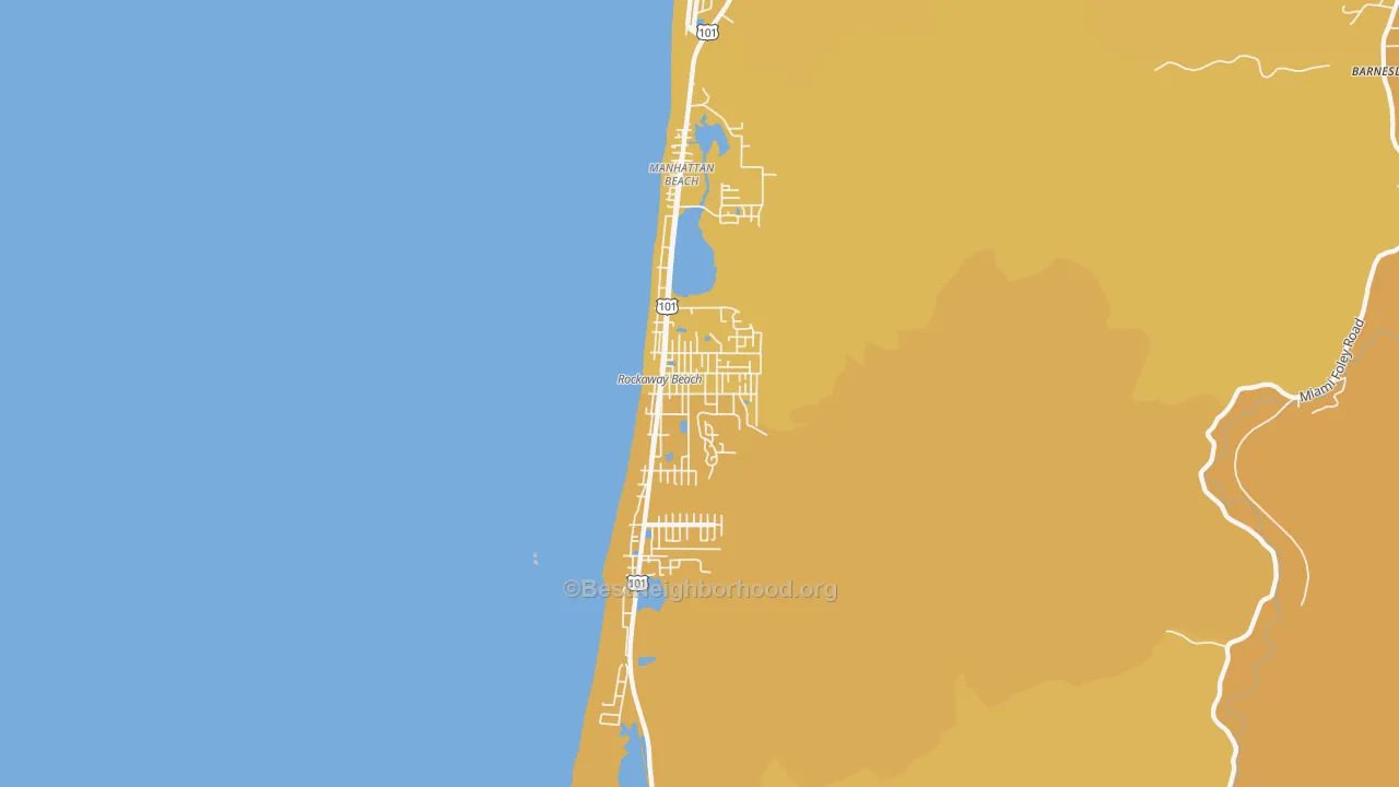 Map of the best neighborhoods in the 97136 area, with better matches in green and worse matches in red