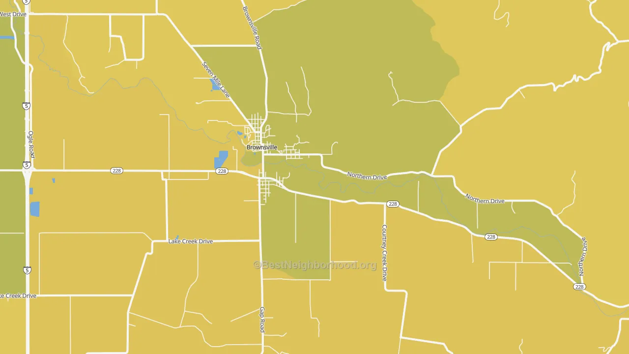 Map of the best neighborhoods in the 97327 area, with better matches in green and worse matches in red