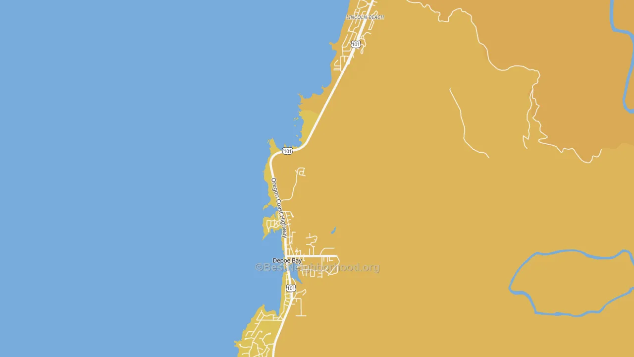 Map of the best neighborhoods in the 97341 area, with better matches in green and worse matches in red