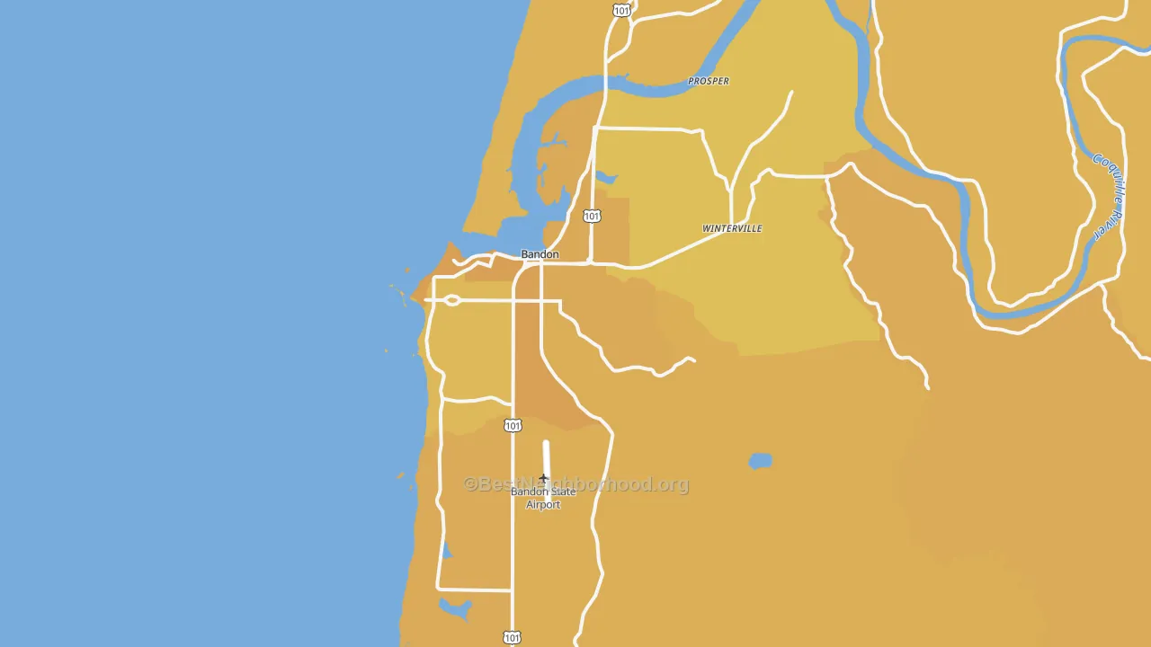 Map of the best neighborhoods in the 97411 area, with better matches in green and worse matches in red
