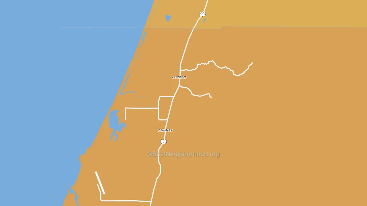 Map of the best neighborhoods in the 97450 area, with better matches in green and worse matches in red
