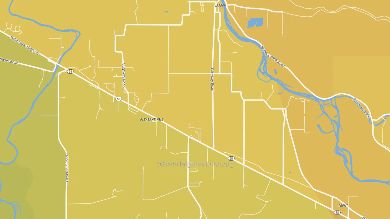 Map of the best neighborhoods in the 97455 area, with better matches in green and worse matches in red