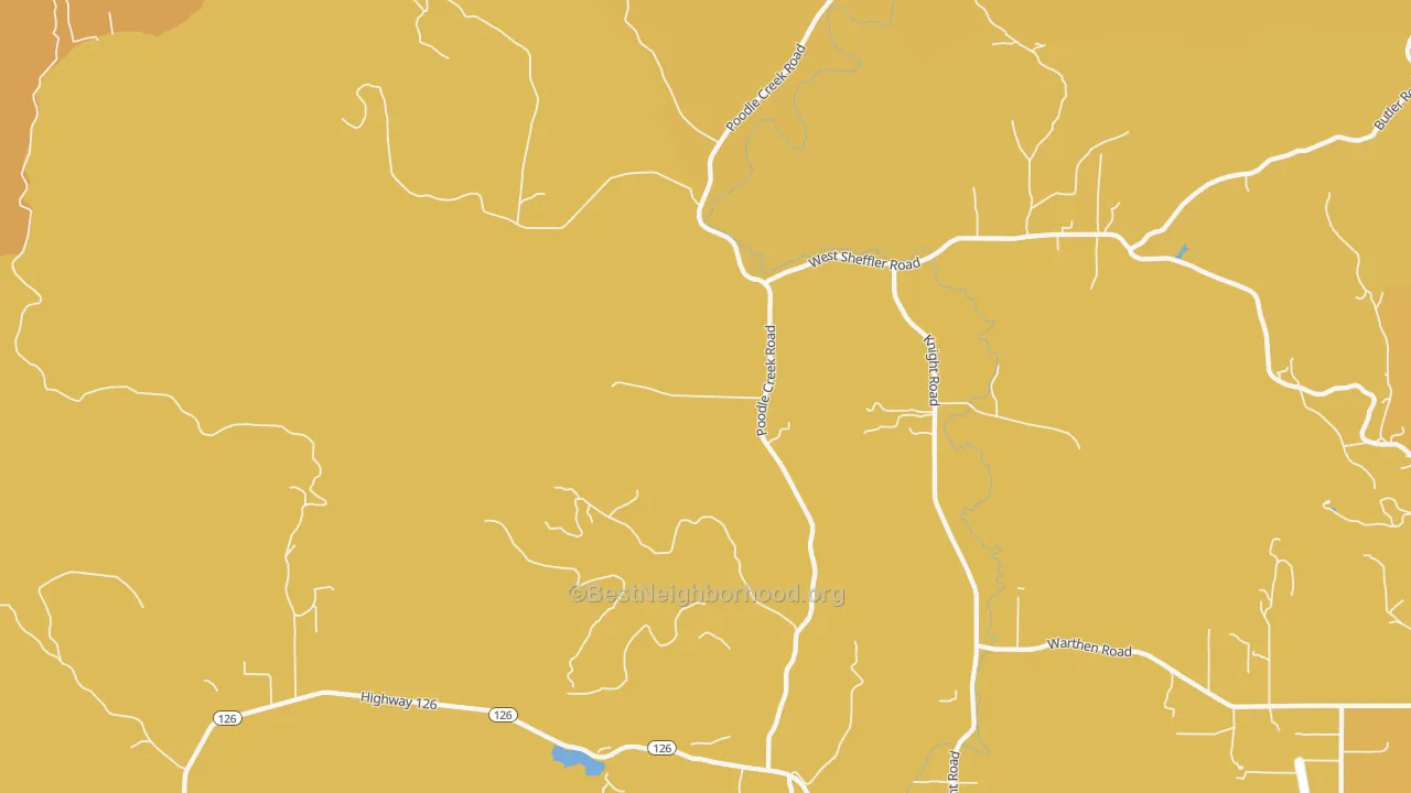 Map of the best neighborhoods in the 97461 area, with better matches in green and worse matches in red
