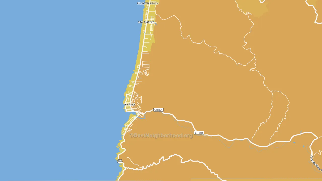 Map of the best neighborhoods in the 97498 area, with better matches in green and worse matches in red