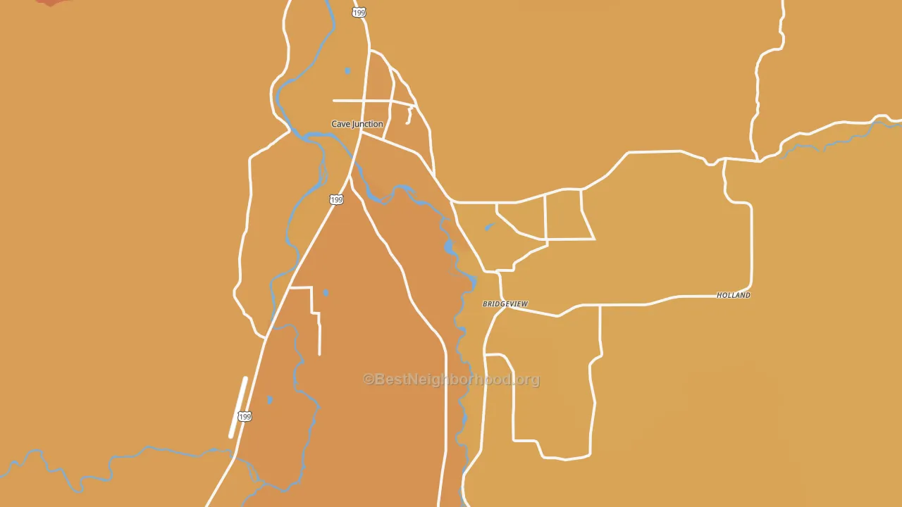 Map of the best neighborhoods in the 97523 area, with better matches in green and worse matches in red