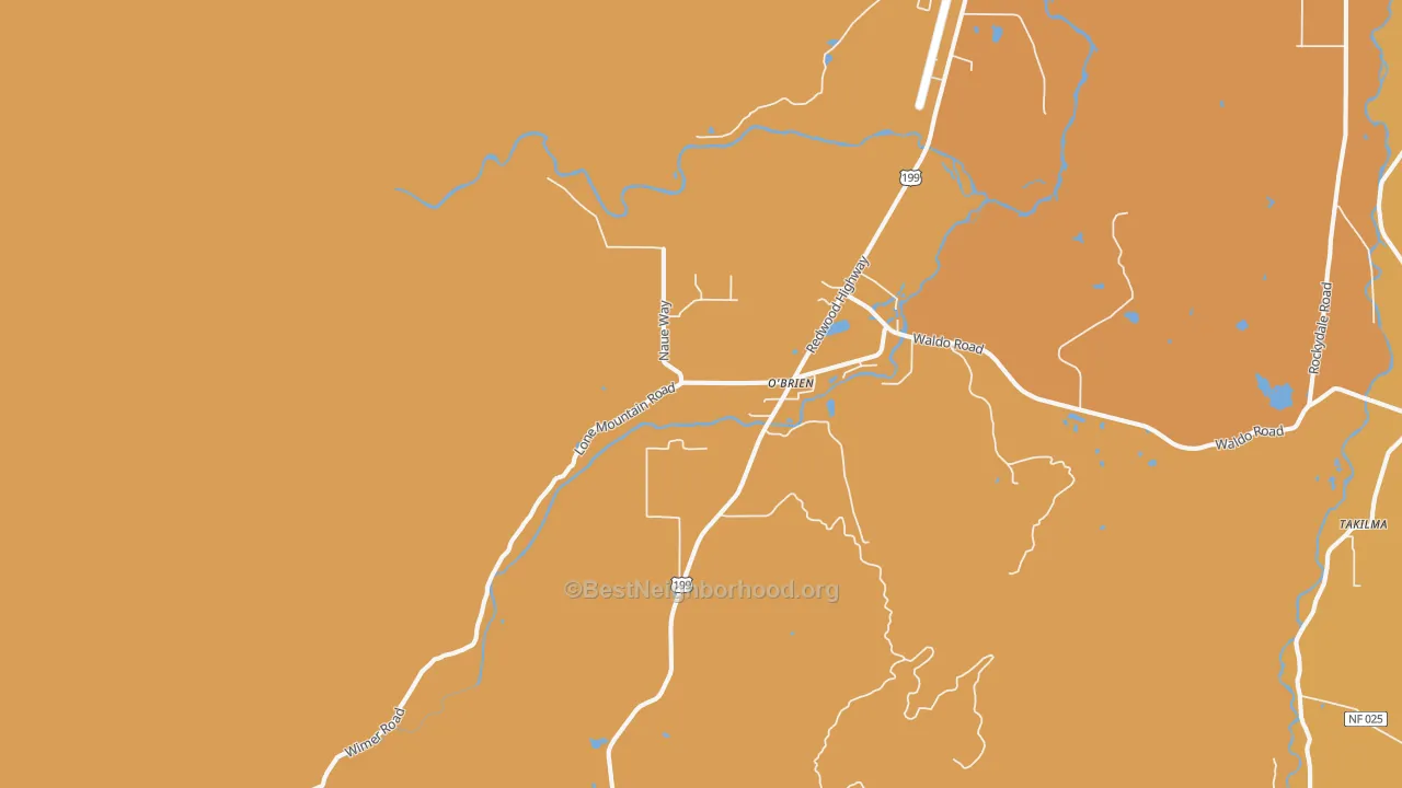 Map of the best neighborhoods in the 97534 area, with better matches in green and worse matches in red