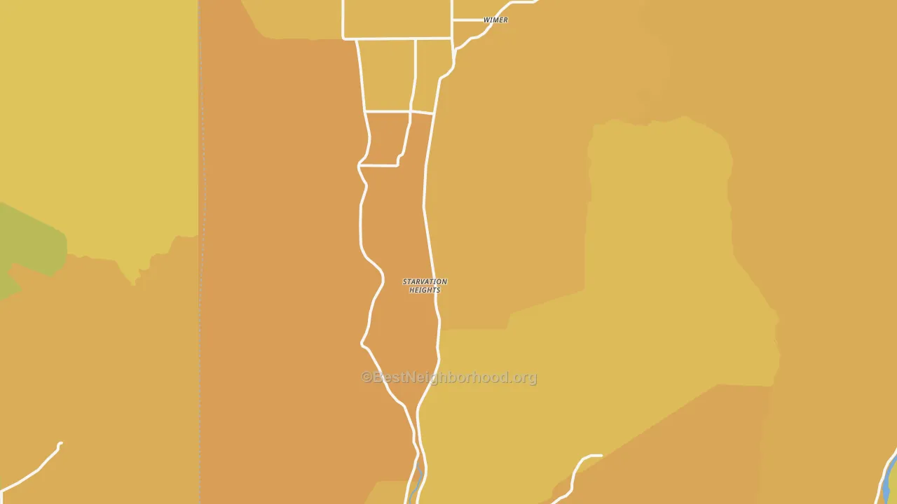 Map of the best neighborhoods in the 97537 area, with better matches in green and worse matches in red
