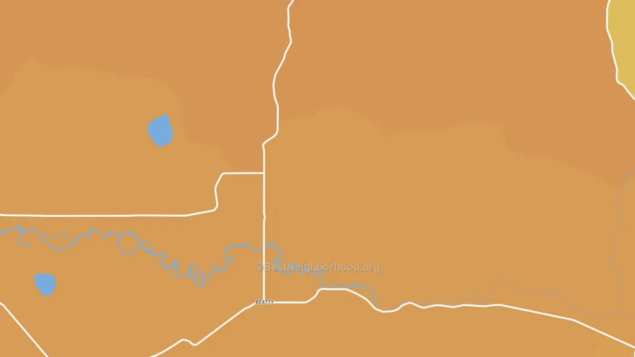 Map of the best neighborhoods in the 97621 area, with better matches in green and worse matches in red