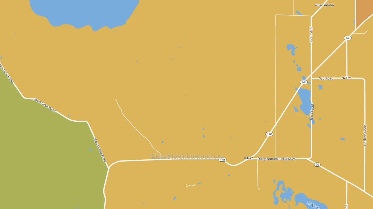 Map of the best neighborhoods in the 97625 area, with better matches in green and worse matches in red