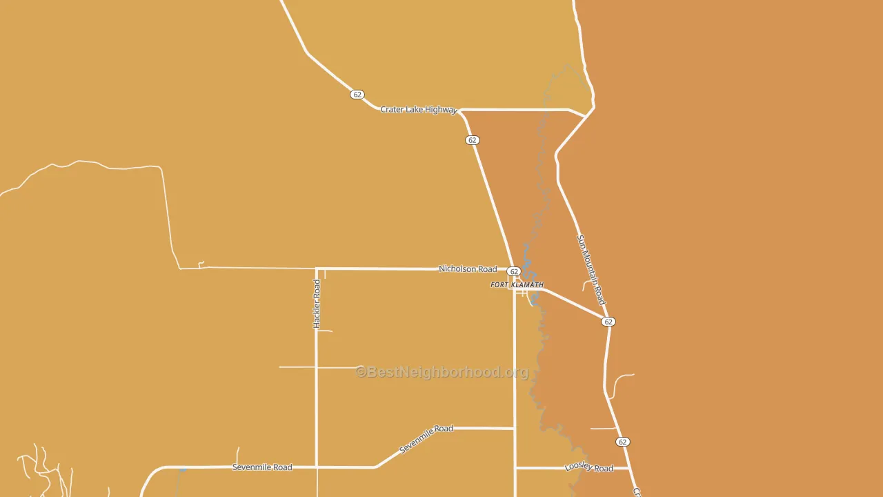 Map of the best neighborhoods in the 97626 area, with better matches in green and worse matches in red