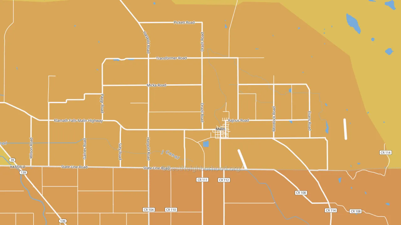 Map of the best neighborhoods in the 97632 area, with better matches in green and worse matches in red
