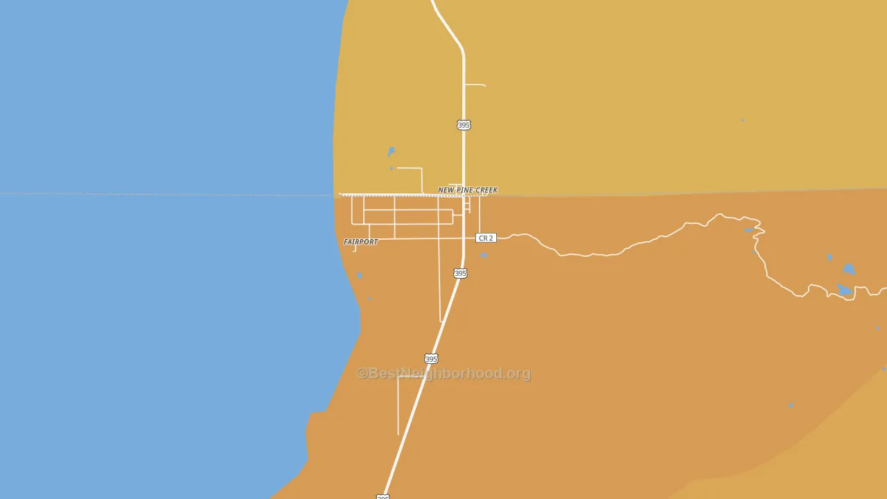 Map of the best neighborhoods in the 97635 area, with better matches in green and worse matches in red