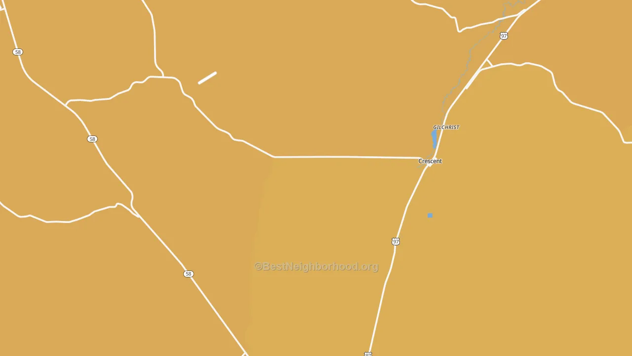 Map of the best neighborhoods in the 97733 area, with better matches in green and worse matches in red