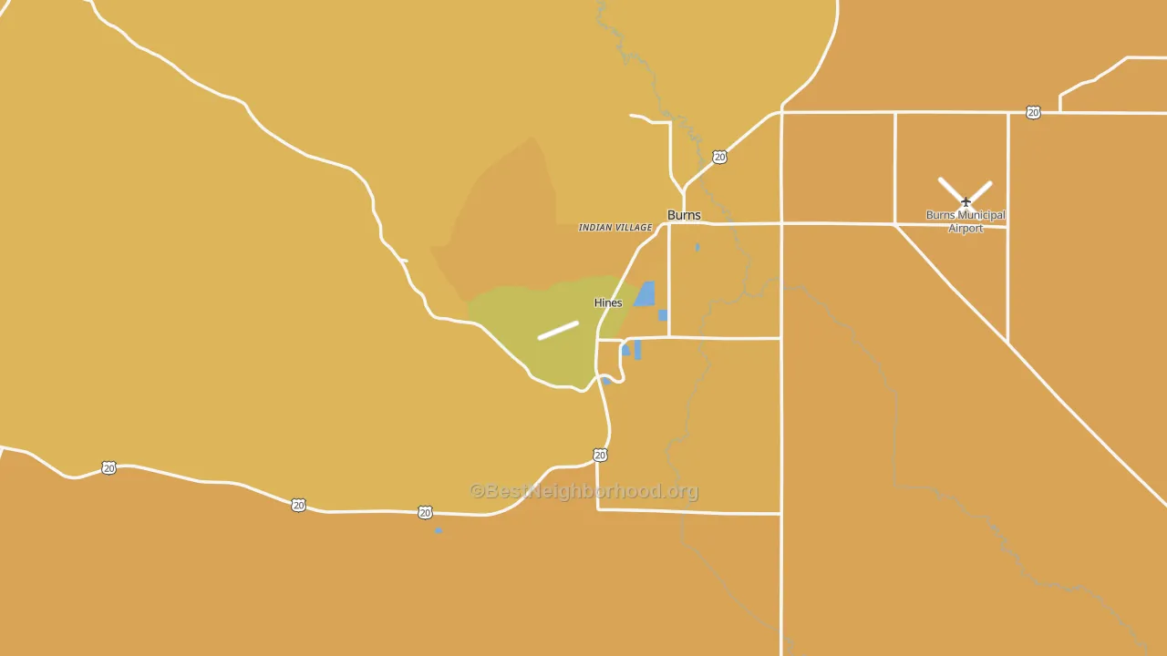 Map of the best neighborhoods in the 97738 area, with better matches in green and worse matches in red