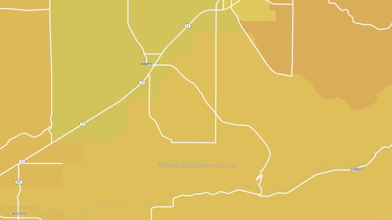 Map of the best neighborhoods in the 97810 area, with better matches in green and worse matches in red