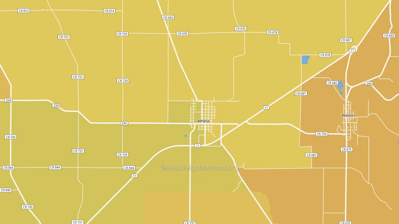 Map of the best neighborhoods in the 97813 area, with better matches in green and worse matches in red