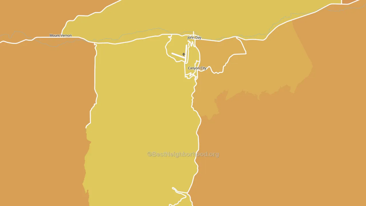 Map of the best neighborhoods in the 97820 area, with better matches in green and worse matches in red