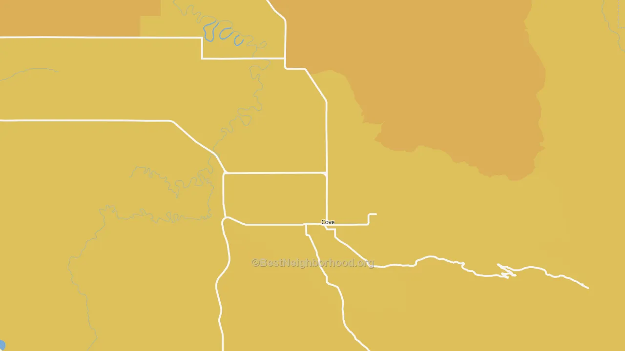 Map of the best neighborhoods in the 97824 area, with better matches in green and worse matches in red