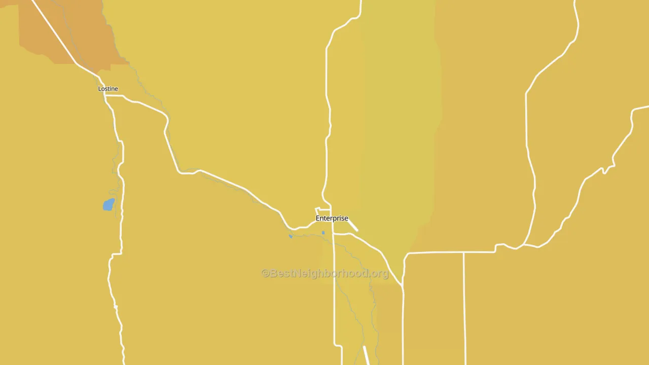 Map of the best neighborhoods in the 97828 area, with better matches in green and worse matches in red