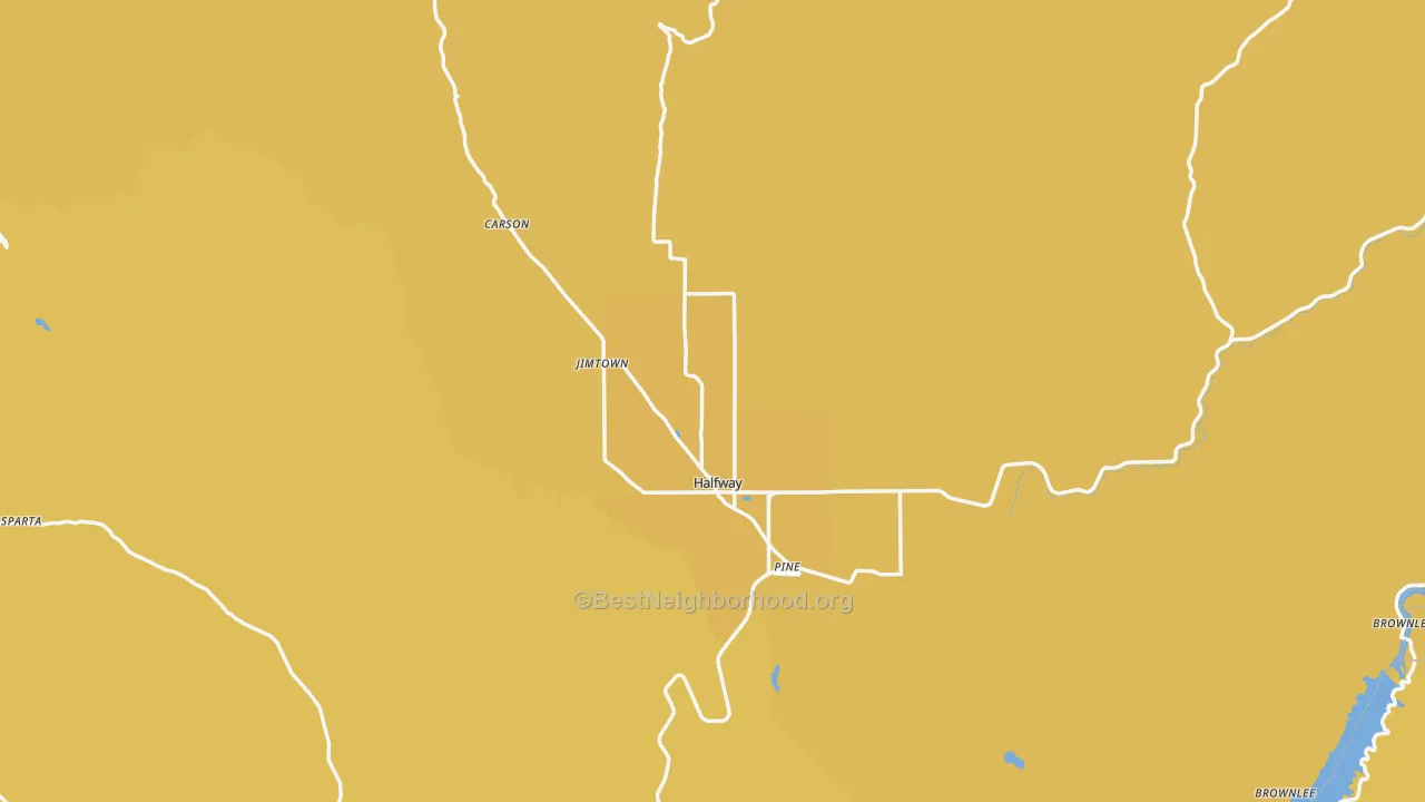 Map of the best neighborhoods in the 97834 area, with better matches in green and worse matches in red