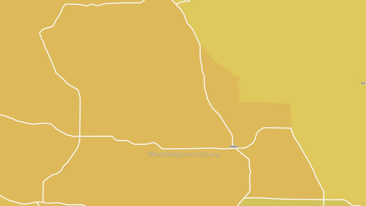 Map of the best neighborhoods in the 97835 area, with better matches in green and worse matches in red