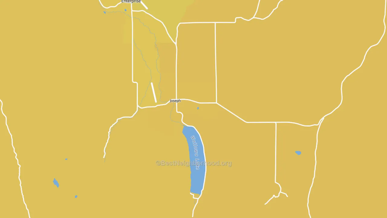 Map of the best neighborhoods in the 97846 area, with better matches in green and worse matches in red