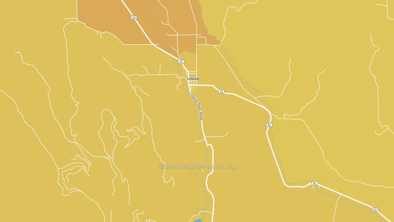Map of the best neighborhoods in the 97857 area, with better matches in green and worse matches in red