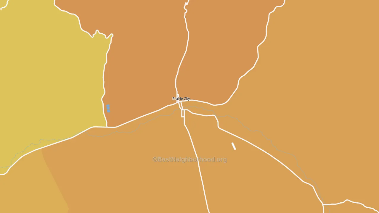 Map of the best neighborhoods in the 97869 area, with better matches in green and worse matches in red