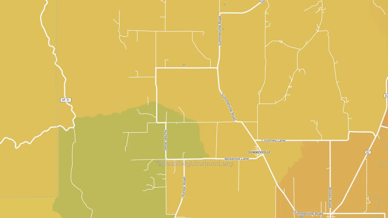 Map of the best neighborhoods in the 97876 area, with better matches in green and worse matches in red
