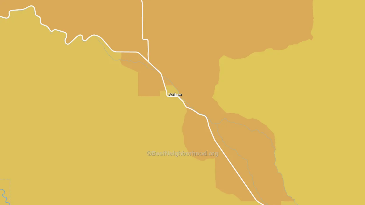 Map of the best neighborhoods in the 97885 area, with better matches in green and worse matches in red