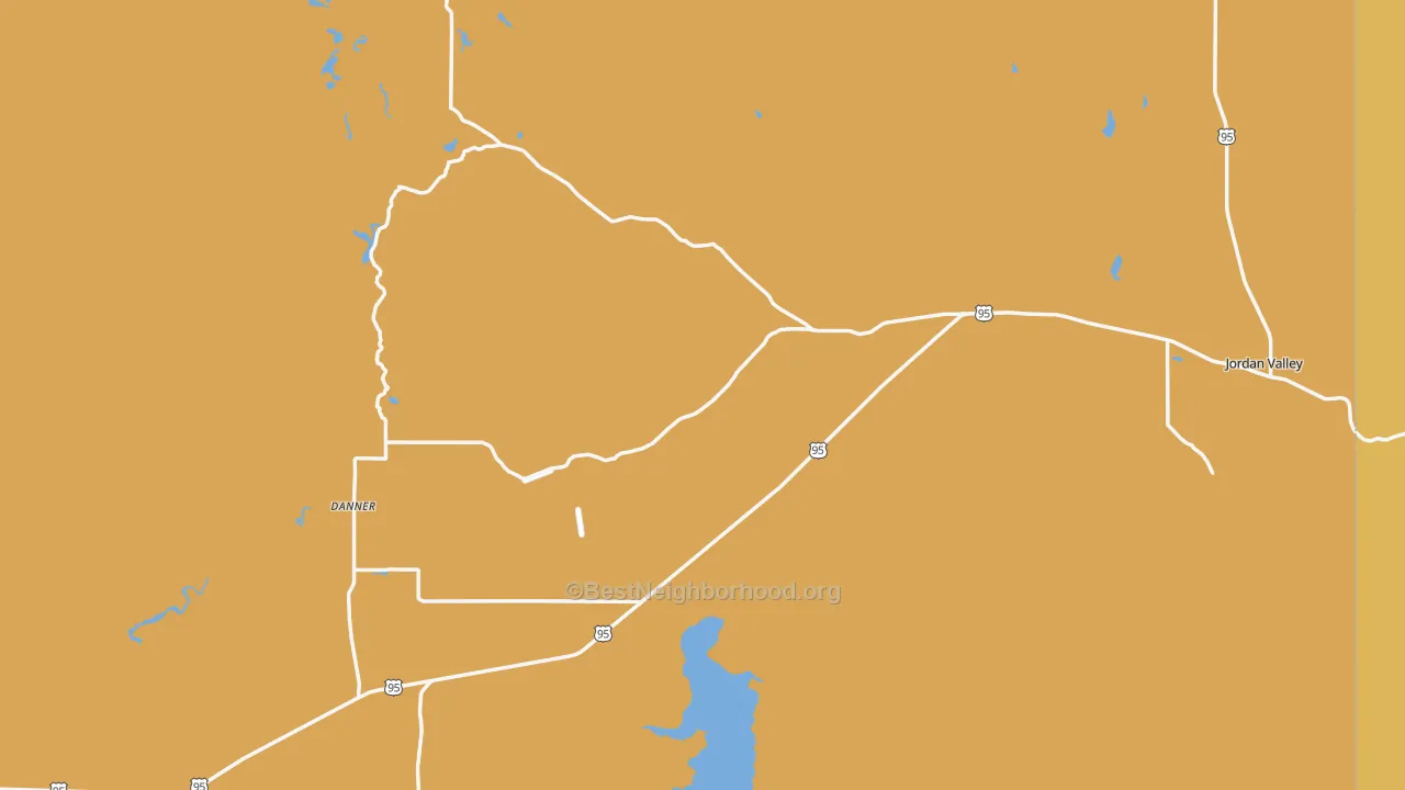 Map of the best neighborhoods in the 97910 area, with better matches in green and worse matches in red