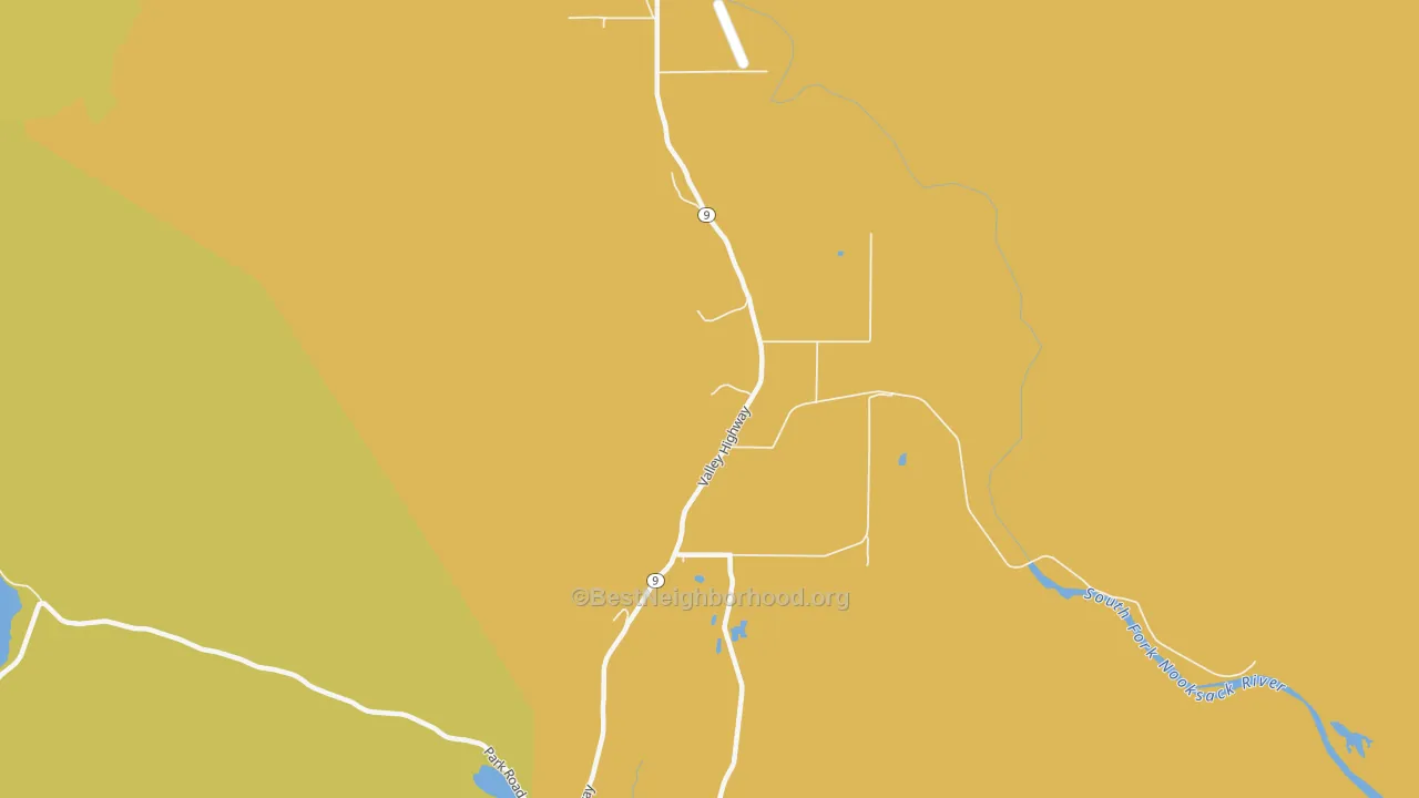 Map of the best neighborhoods in the 98220 area, with better matches in green and worse matches in red