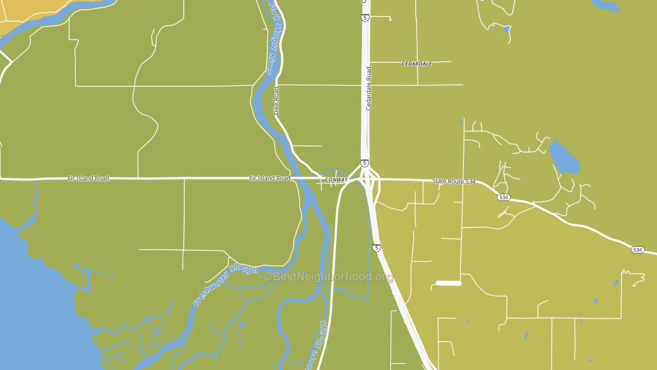 Map of the best neighborhoods in the 98238 area, with better matches in green and worse matches in red