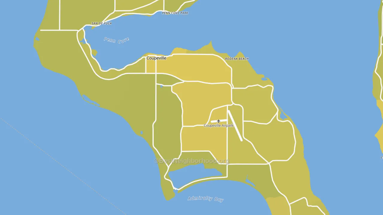 Map of the best neighborhoods in the 98239 area, with better matches in green and worse matches in red
