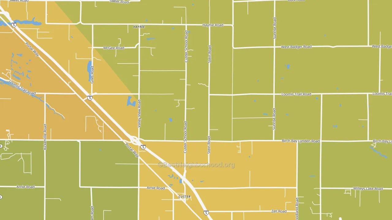 Map of the best neighborhoods in the 98240 area, with better matches in green and worse matches in red