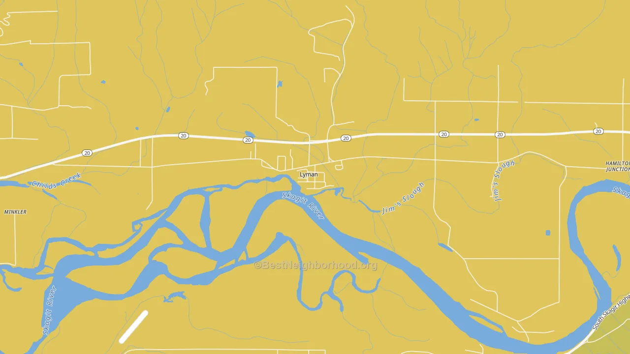 Map of the best neighborhoods in the 98263 area, with better matches in green and worse matches in red