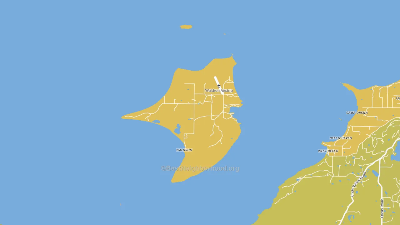 Map of the best neighborhoods in the 98297 area, with better matches in green and worse matches in red