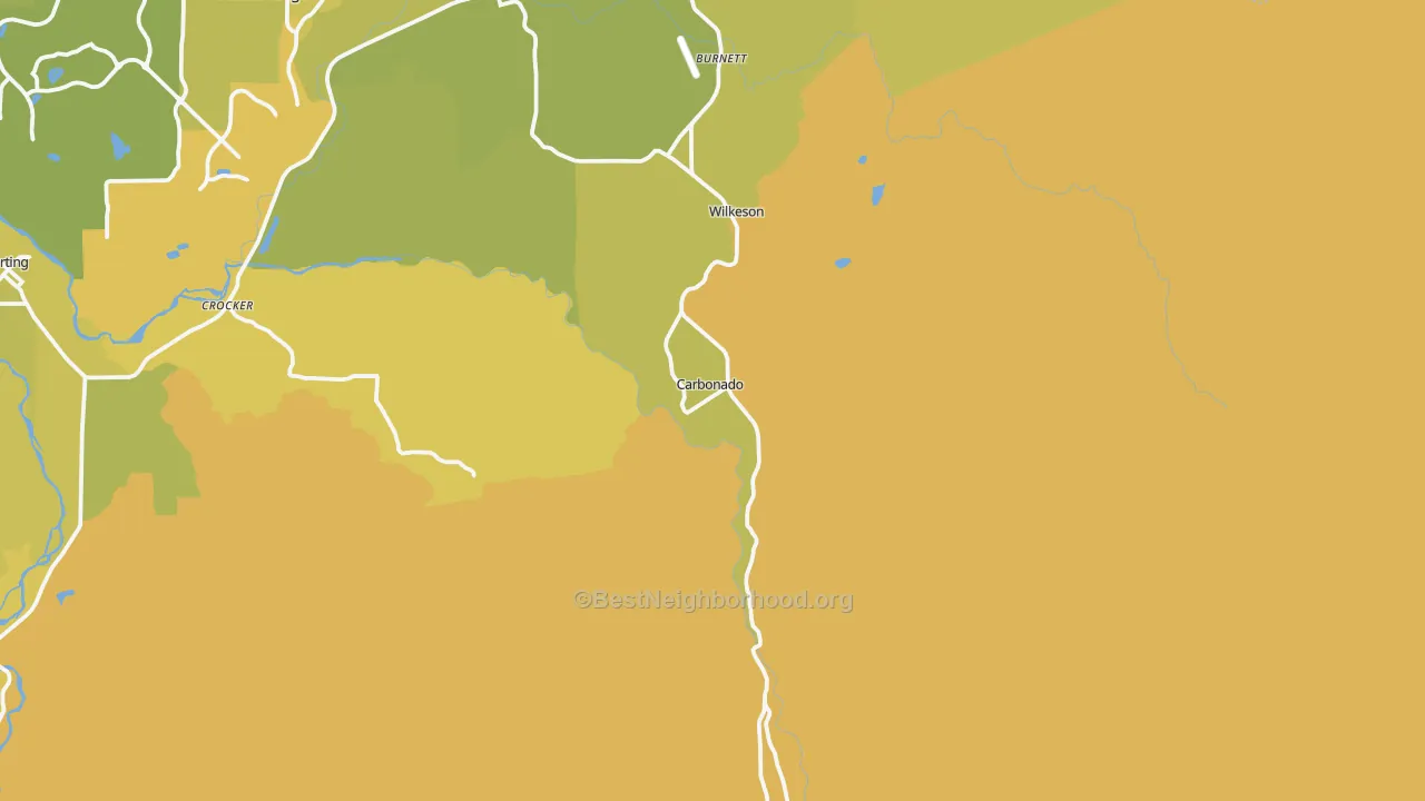 Map of the best neighborhoods in the 98323 area, with better matches in green and worse matches in red