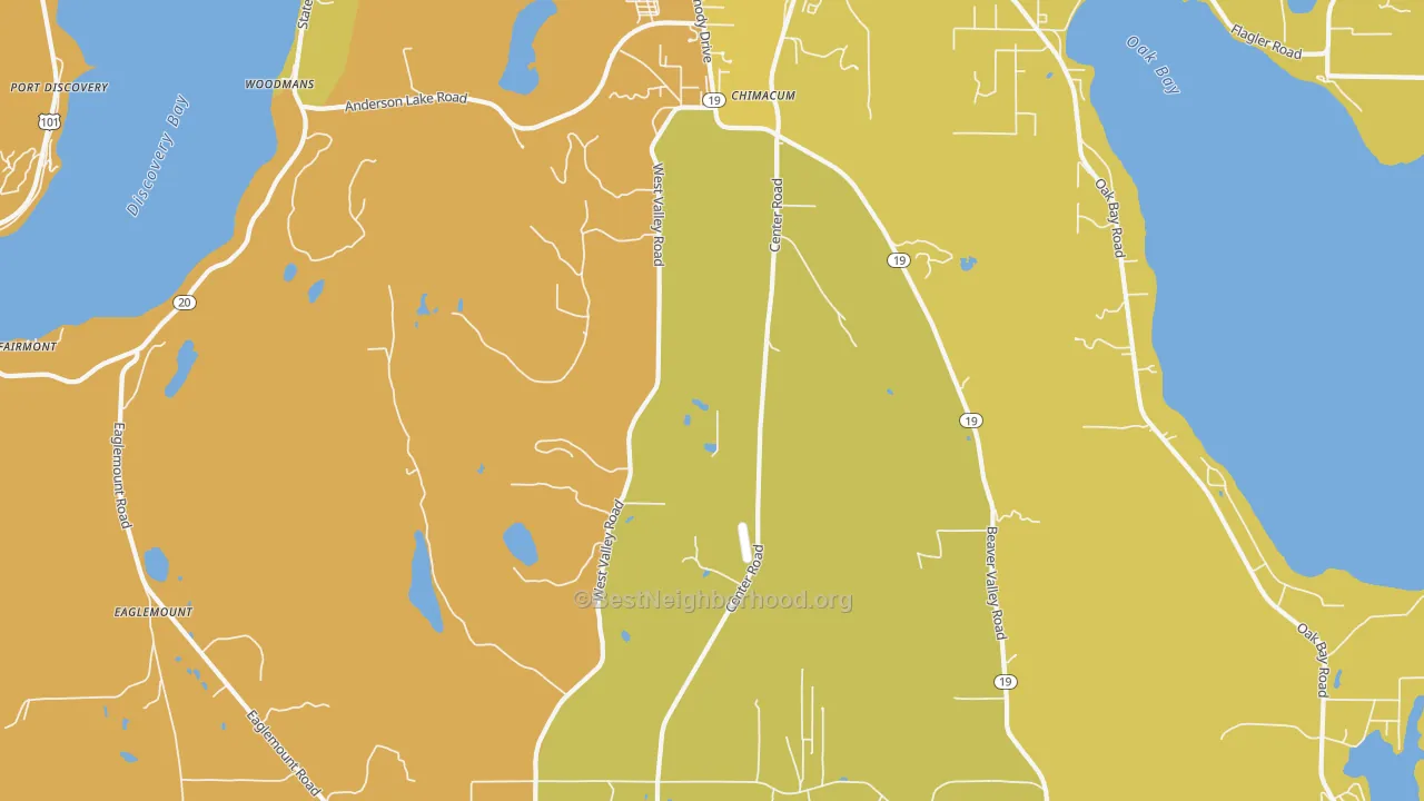 Map of the best neighborhoods in the 98325 area, with better matches in green and worse matches in red
