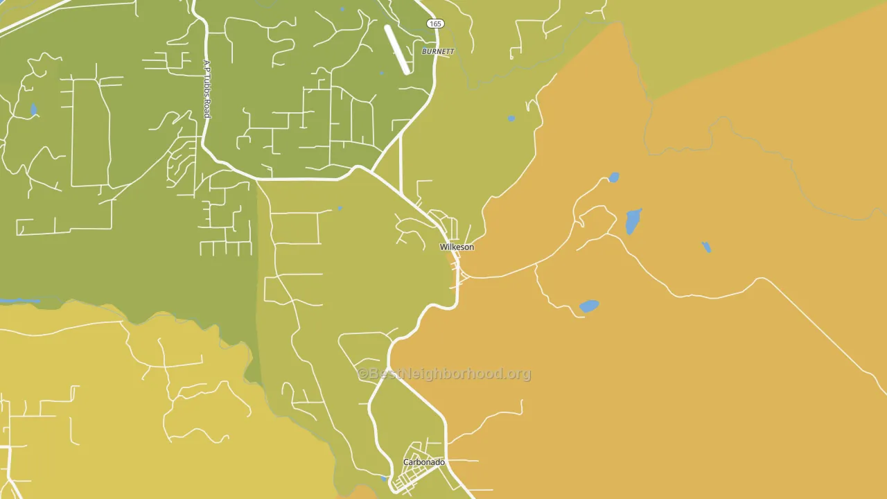 Map of the best neighborhoods in the 98396 area, with better matches in green and worse matches in red