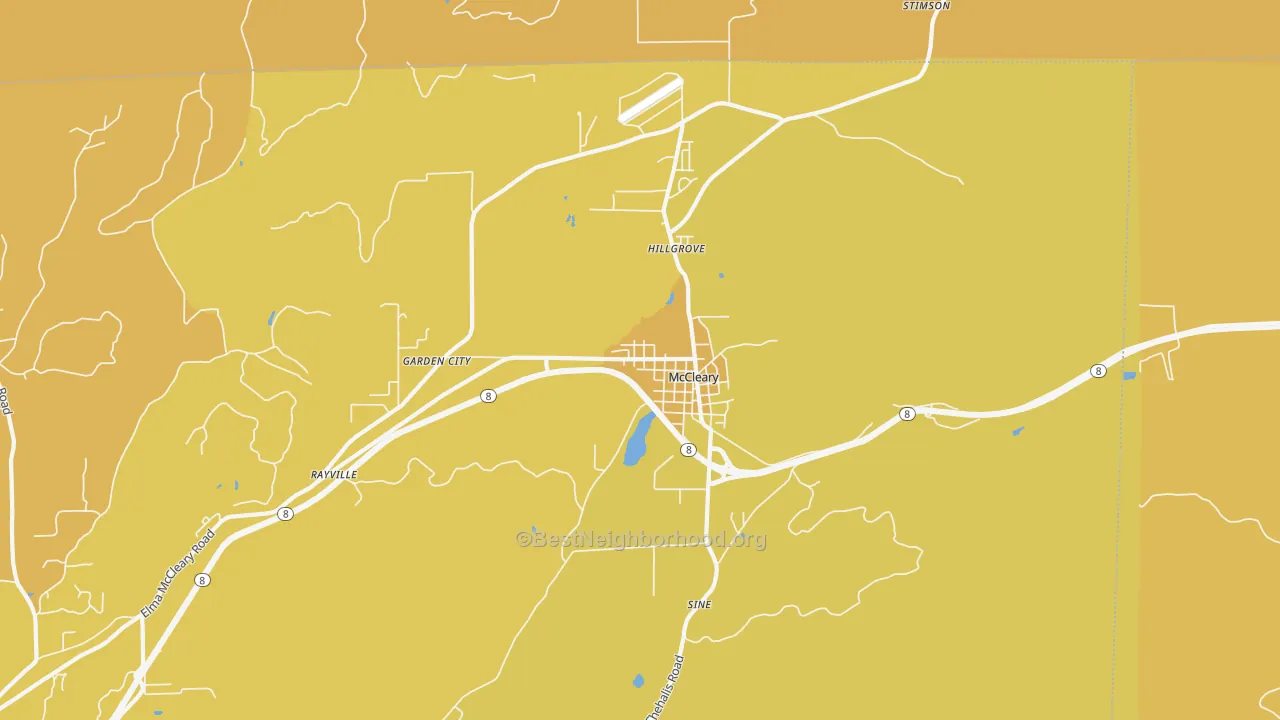 Map of the best neighborhoods in the 98557 area, with better matches in green and worse matches in red
