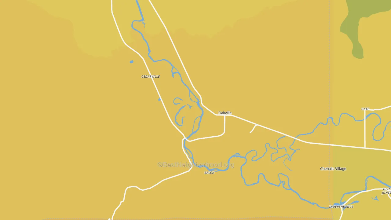 Map of the best neighborhoods in the 98568 area, with better matches in green and worse matches in red