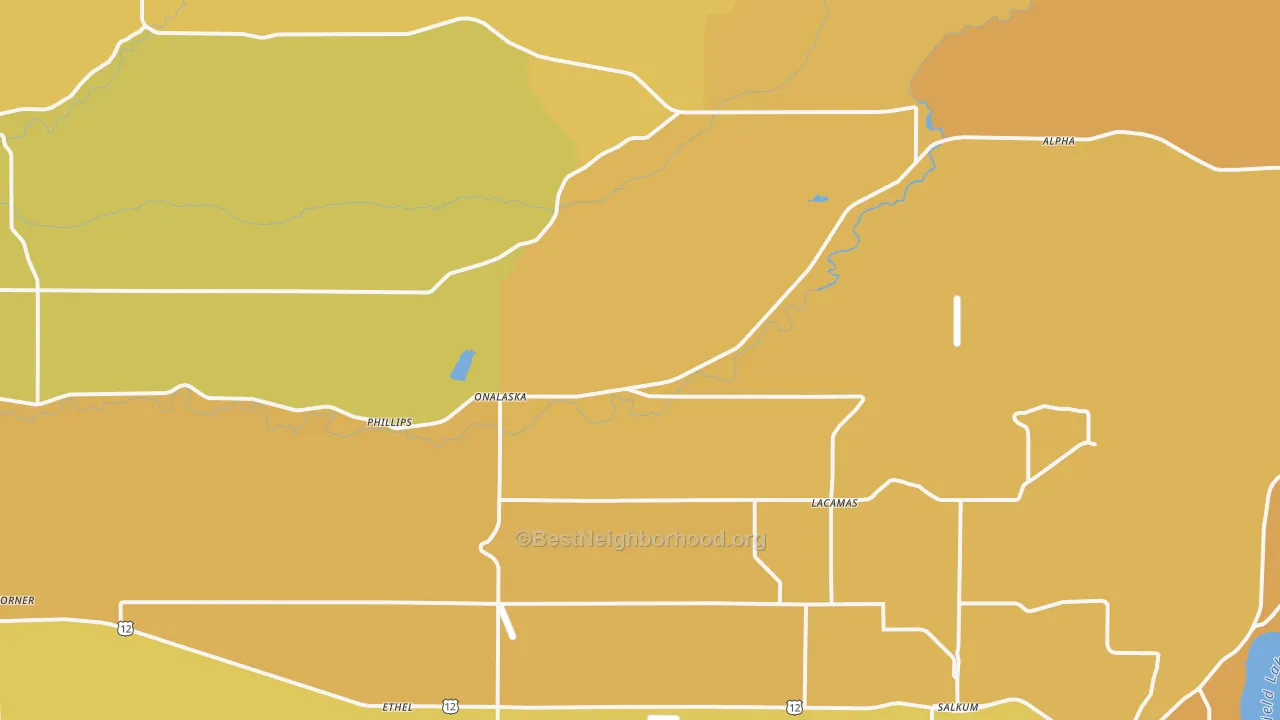 Map of the best neighborhoods in the 98570 area, with better matches in green and worse matches in red