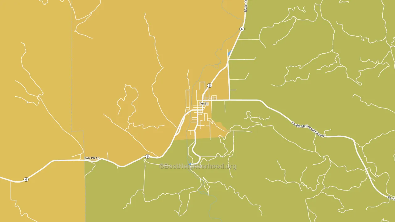 Map of the best neighborhoods in the 98572 area, with better matches in green and worse matches in red