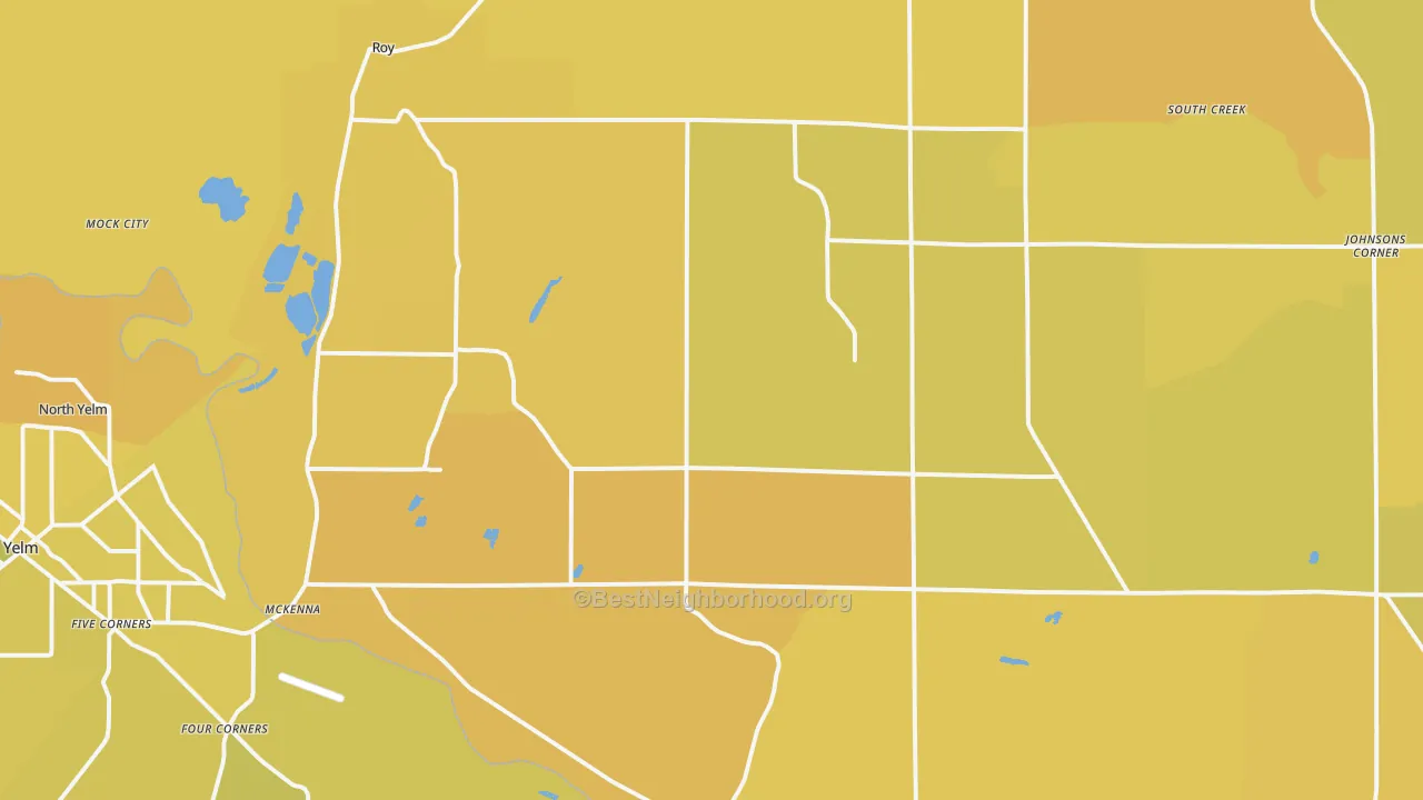 Map of the best neighborhoods in the 98580 area, with better matches in green and worse matches in red