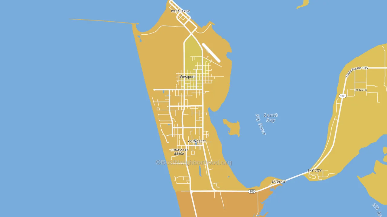 Map of the best neighborhoods in the 98595 area, with better matches in green and worse matches in red