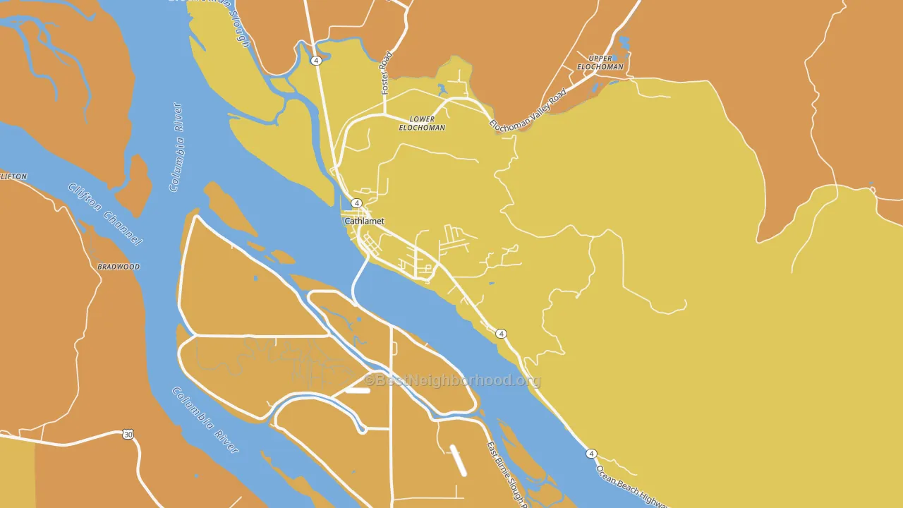 Map of the best neighborhoods in the 98612 area, with better matches in green and worse matches in red