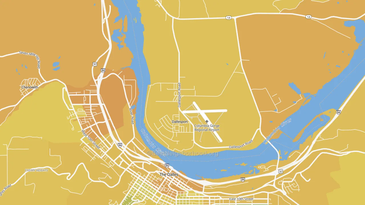 Map of the best neighborhoods in the 98617 area, with better matches in green and worse matches in red