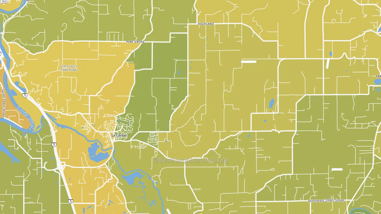 Map of the best neighborhoods in the 98629 area, with better matches in green and worse matches in red