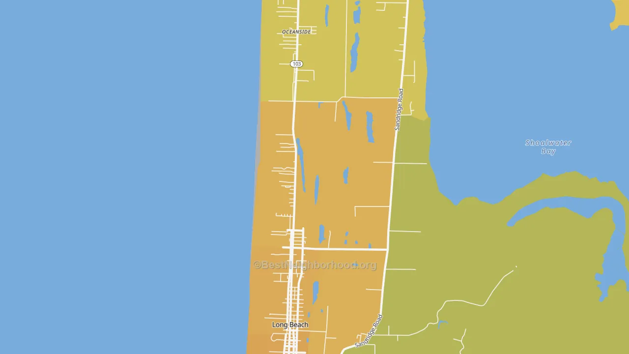 Map of the best neighborhoods in the 98631 area, with better matches in green and worse matches in red